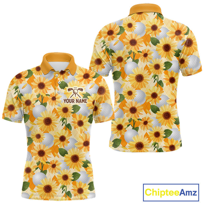 Personalized Sunflower Golf Polo Shirt Custom Name Floral Golf Polo