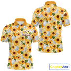 Personalized Sunflower Golf Polo Shirt Custom Name Floral Golf Polo