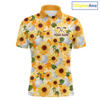 Personalized Sunflower Golf Polo Shirt Custom Name Floral Golf Polo