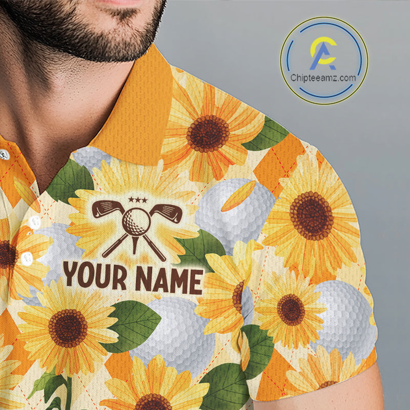 Personalized Sunflower Golf Polo Shirt Custom Name Floral Golf Polo