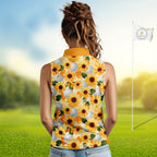 Personalized Sunflower Sleeveless Golf Polo Shirt Custom Name Floral Golf Polo