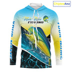 Mahi Mahi Hooded Fishing Shirt Custom Name Upf UV Protection Performance Long Sleeve Gift