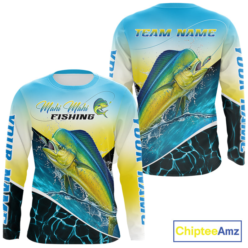 Mahi Mahi Fishing Shirt Custom Name Upf UV Protection Performance Long Sleeve Gift