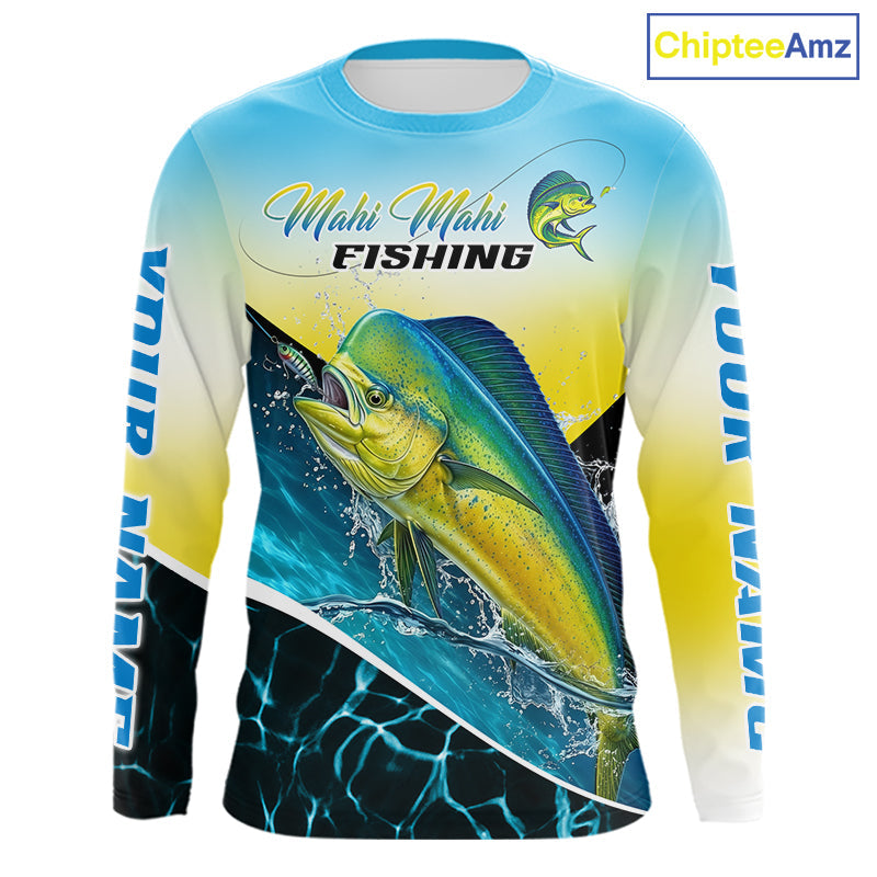 Mahi Mahi Fishing Shirt Custom Name Upf UV Protection Performance Long Sleeve Gift