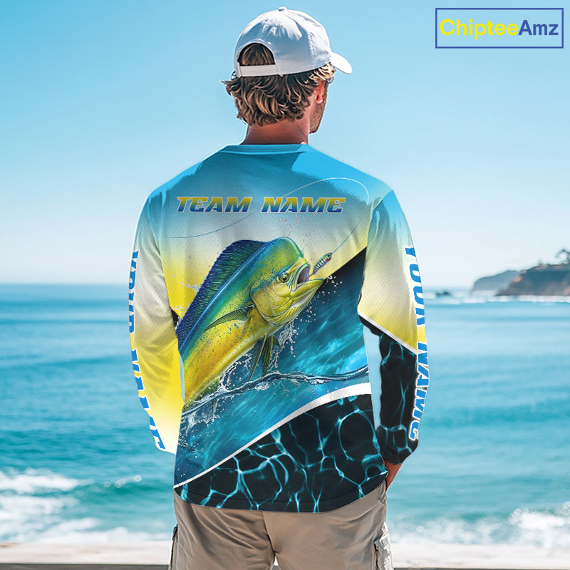 Mahi Mahi Fishing Shirt Custom Name Upf UV Protection Performance Long Sleeve Gift