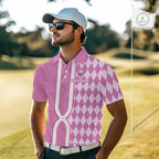 Custom Golf Polo Shirt, Argyle Pink Golf Shirt, Personalized Name Team Golf Polo
