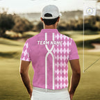 Custom Golf Polo Shirt, Argyle Pink Golf Shirt, Personalized Name Team Golf Polo