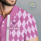 Custom Golf Polo Shirt, Argyle Pink Golf Shirt, Personalized Name Team Golf Polo
