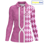 Custom Golf Polo Shirt, Argyle Pink Golf Shirt, Personalized Name Team Golf Polo