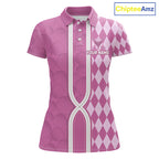 Custom Golf Polo Shirt, Argyle Pink Golf Shirt, Personalized Name Team Golf Polo