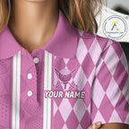 Custom Golf Polo Shirt, Argyle Pink Golf Shirt, Personalized Name Team Golf Polo