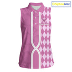 Custom Sleeveless Golf Polo Shirt, Argyle Pink Golf Shirt, Personalized Name Team Golf Polo