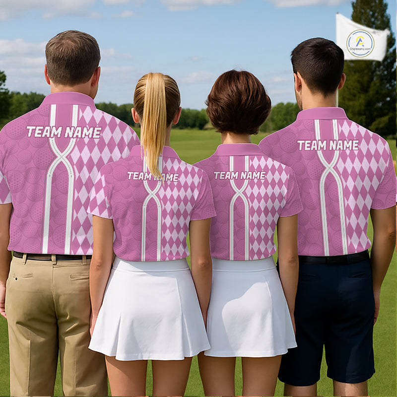 Custom Golf Polo Shirt, Argyle Pink Golf Shirt, Personalized Name Team Golf Polo
