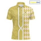 Custom Golf Polo Shirt, Argyle Yellow Golf Shirt, Personalized Name Team Golf Polo