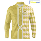 Custom Golf Polo Shirt, Argyle Yellow Golf Shirt, Personalized Name Team Golf Polo