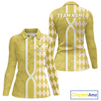 Custom Golf Polo Shirt, Argyle Yellow Golf Shirt, Personalized Name Team Golf Polo