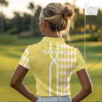 Custom Golf Polo Shirt, Argyle Yellow Golf Shirt, Personalized Name Team Golf Polo