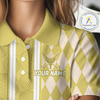 Custom Golf Polo Shirt, Argyle Yellow Golf Shirt, Personalized Name Team Golf Polo