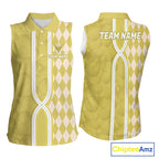 Custom Sleeveless Golf Polo Shirt, Argyle Yellow Golf Shirt, Personalized Name Team Golf Polo