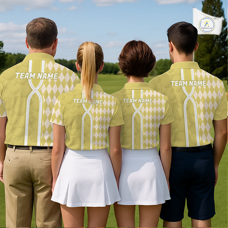Custom Golf Polo Shirt, Argyle Yellow Golf Shirt, Personalized Name Team Golf Polo