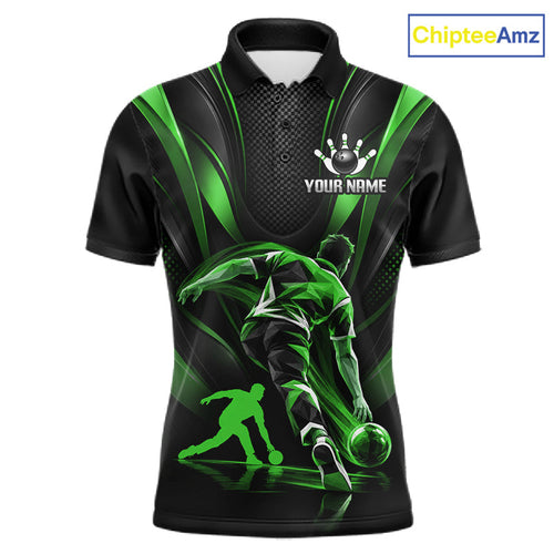 Green Black Bowling Player Polo Shirt Custom Abstract Sports Team Tournament Jersey