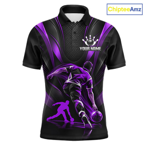 Purple Black Bowling Player Polo Shirt Custom Abstract Sports Team Tournament Jersey