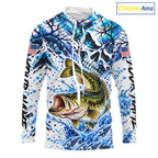 Largemouth Bass Hooded Fishing Shirt Custom Skull Blue Splash Water US Flag Long Sleeve Apparel