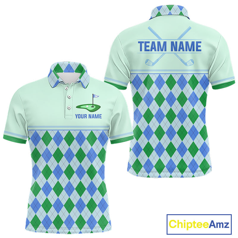 Green Blue Argyle Golf Polo Shirt Personalized Golf Shirt Golf Outfit Family Team Shirts