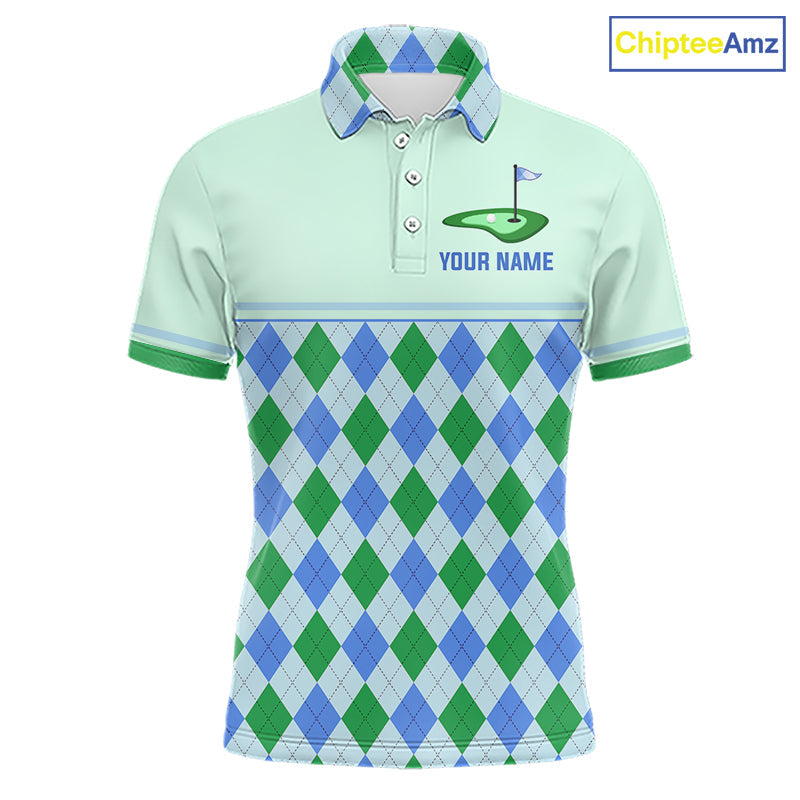 Green Blue Argyle Golf Polo Shirt Personalized Golf Shirt Golf Outfit Family Team Shirts