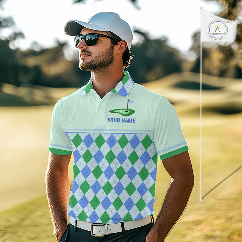 Green Blue Argyle Golf Polo Shirt Personalized Golf Shirt Golf Outfit Family Team Shirts