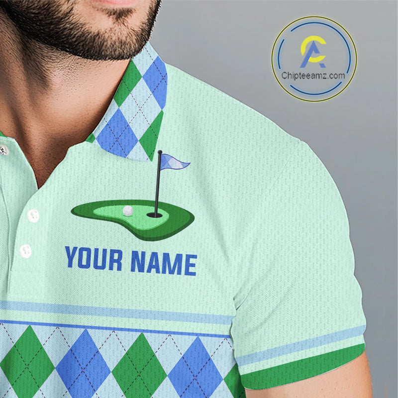 Green Blue Argyle Golf Polo Shirt Personalized Golf Shirt Golf Outfit Family Team Shirts