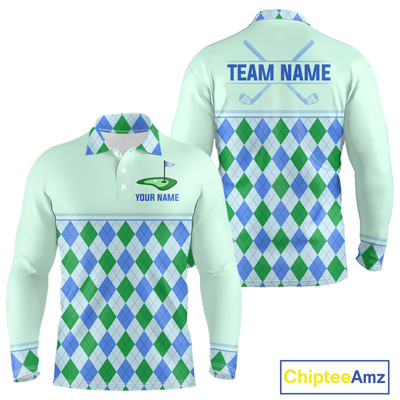 Green Blue Argyle Golf Polo Shirt Personalized Golf Shirt Golf Outfit Family Team Shirts
