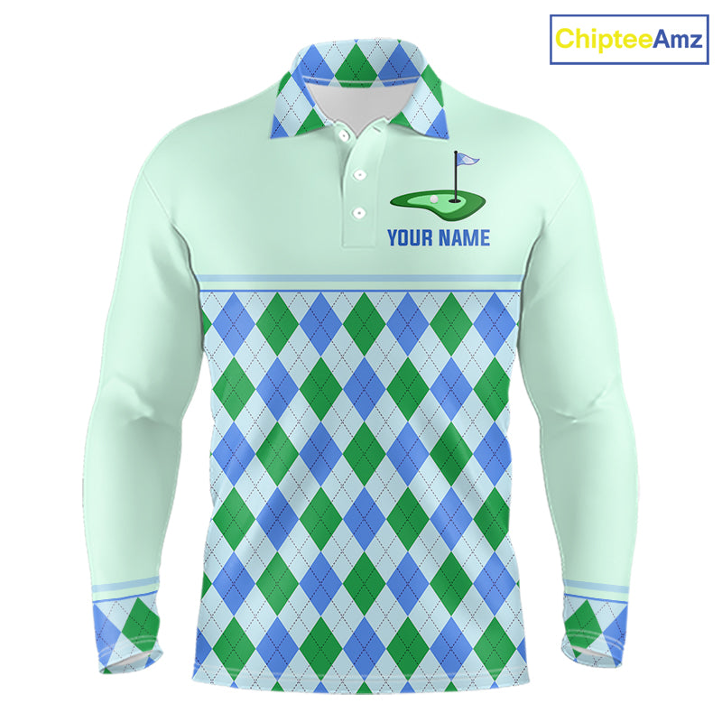 Green Blue Argyle Golf Polo Shirt Personalized Golf Shirt Golf Outfit Family Team Shirts