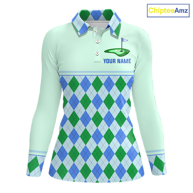 Green Blue Argyle Golf Polo Shirt Personalized Golf Shirt Golf Outfit Family Team Shirts