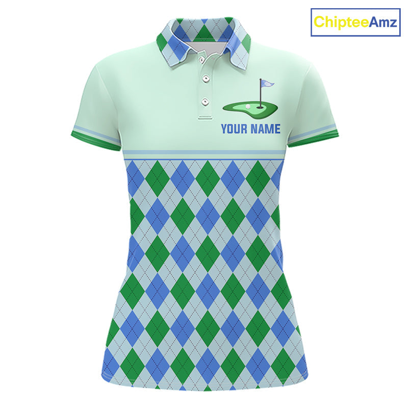 Green Blue Argyle Golf Polo Shirt Personalized Golf Shirt Golf Outfit Family Team Shirts