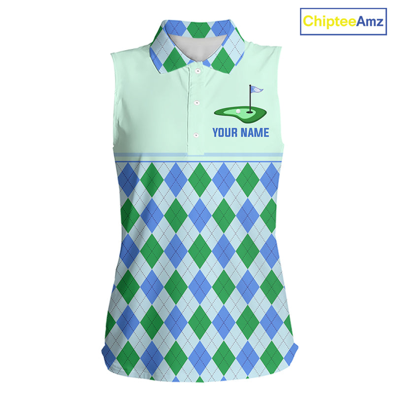 Green Blue Argyle Golf Polo Shirt Personalized Sleeves Golf Shirt Golf Outfit Family Team Shirts