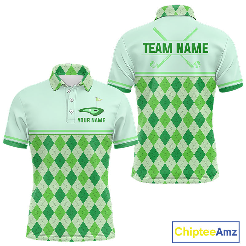 Green Argyle Golf Polo Shirt Personalized Golf Shirt Golf Outfit Family Team Shirts