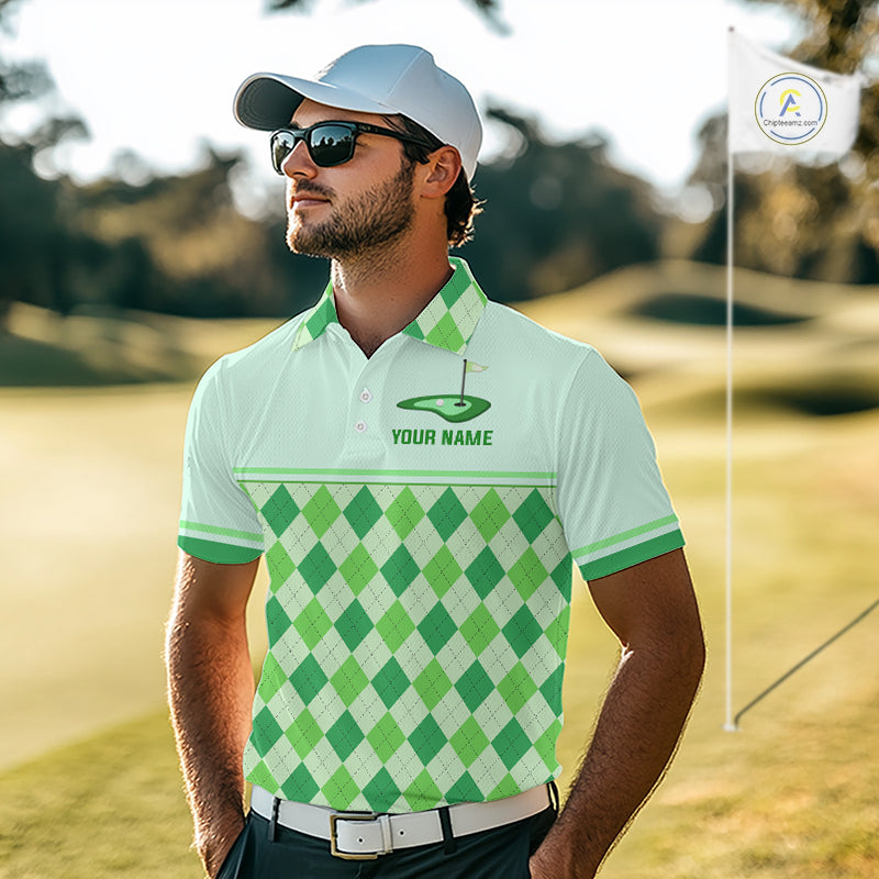 Green Argyle Golf Polo Shirt Personalized Golf Shirt Golf Outfit Family Team Shirts