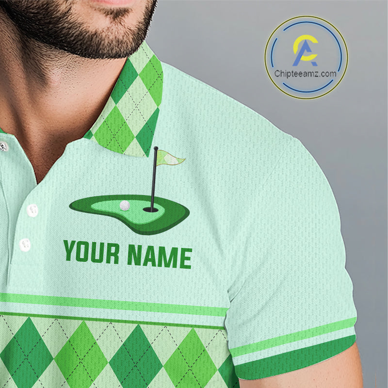 Green Argyle Golf Polo Shirt Personalized Golf Shirt Golf Outfit Family Team Shirts