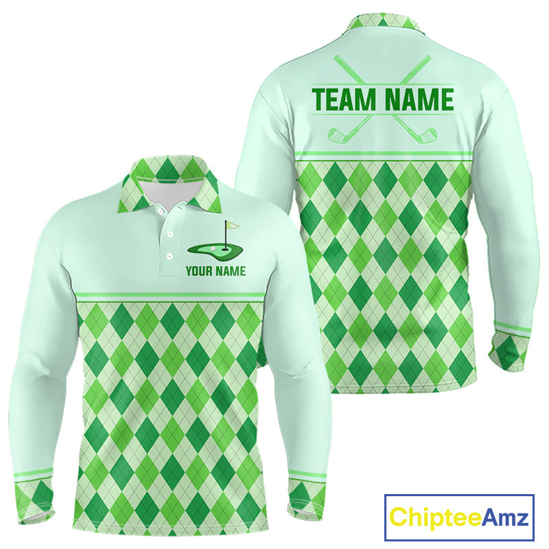 Green Argyle Golf Polo Shirt Personalized Golf Shirt Golf Outfit Family Team Shirts