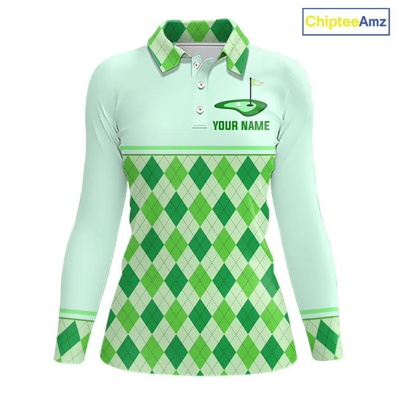 Green Argyle Golf Polo Shirt Personalized Golf Shirt Golf Outfit Family Team Shirts