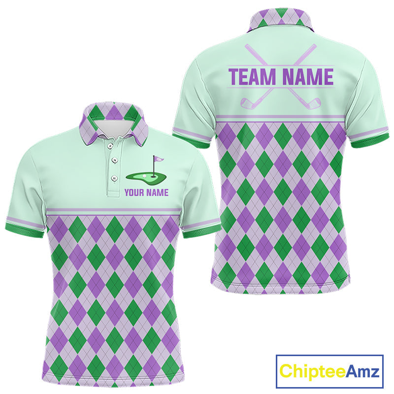 Green Purple Argyle Golf Polo Shirt Personalized Golf Shirt Golf Outfit Family Team Shirts