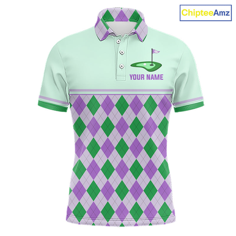 Green Purple Argyle Golf Polo Shirt Personalized Golf Shirt Golf Outfit Family Team Shirts