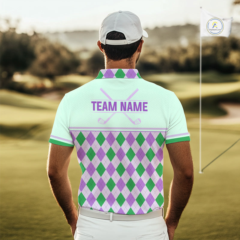 Green Purple Argyle Golf Polo Shirt Personalized Golf Shirt Golf Outfit Family Team Shirts