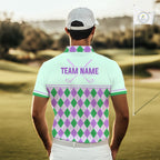 Green Purple Argyle Golf Polo Shirt Personalized Golf Shirt Golf Outfit Family Team Shirts