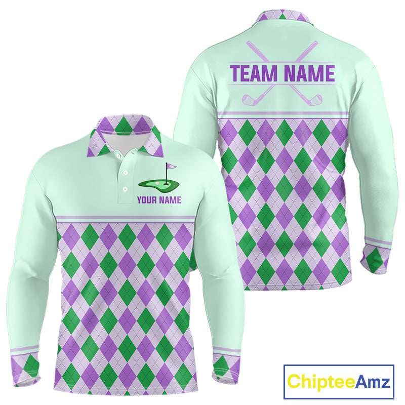 Green Purple Argyle Golf Polo Shirt Personalized Golf Shirt Golf Outfit Family Team Shirts