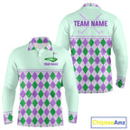 Green Purple Argyle Golf Polo Shirt Personalized Golf Shirt Golf Outfit Family Team Shirts