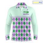 Green Purple Argyle Golf Polo Shirt Personalized Golf Shirt Golf Outfit Family Team Shirts