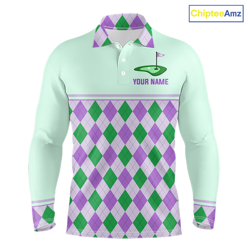 Green Purple Argyle Golf Polo Shirt Personalized Golf Shirt Golf Outfit Family Team Shirts
