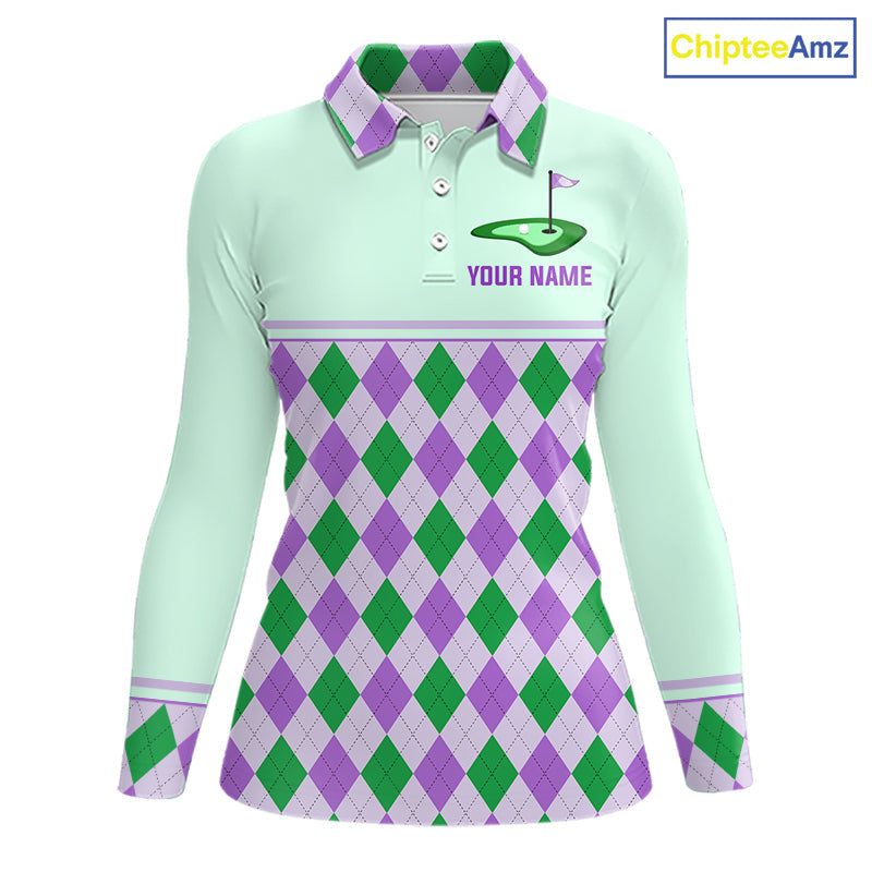 Green Purple Argyle Golf Polo Shirt Personalized Golf Shirt Golf Outfit Family Team Shirts